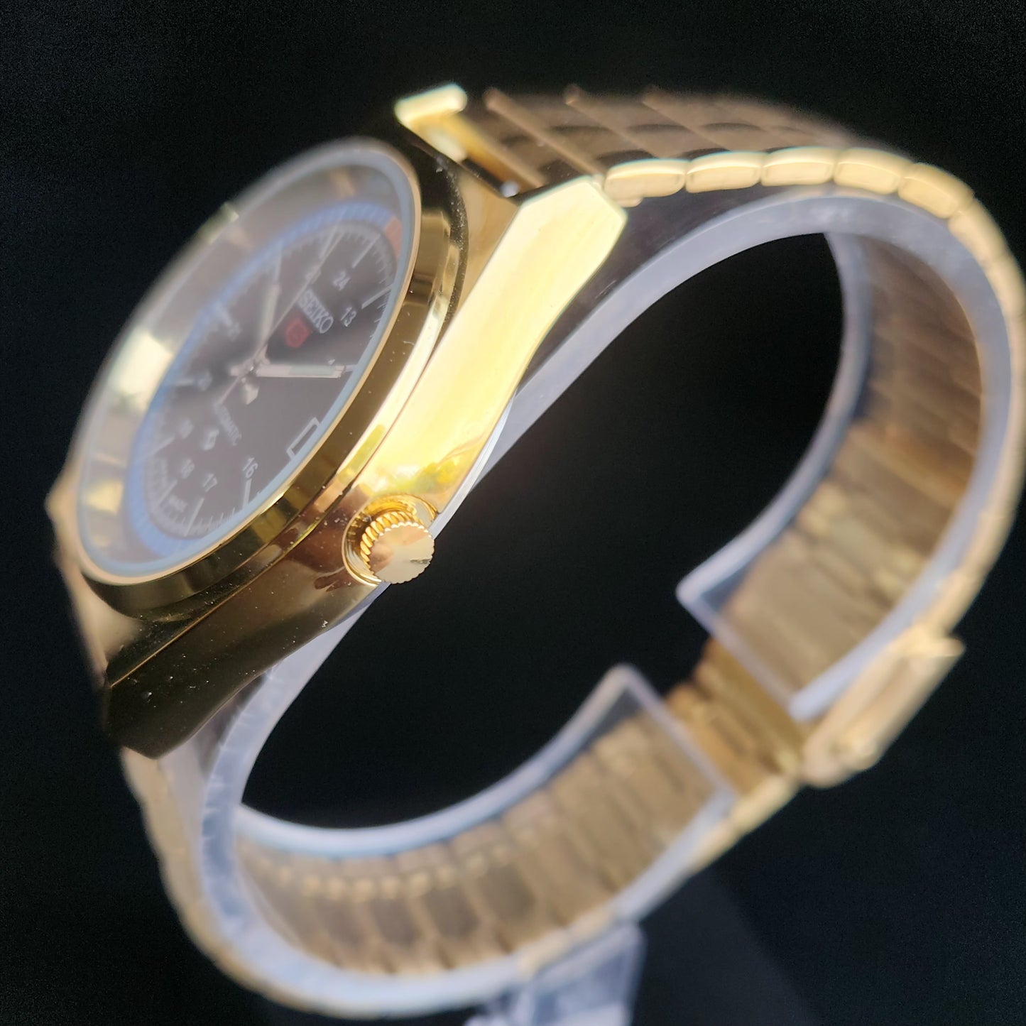 Vintage MOD Seiko 5 Gold Plated Automatic 17 Jewels Cal. 6309 Black Face Men's Wrist Watch S142