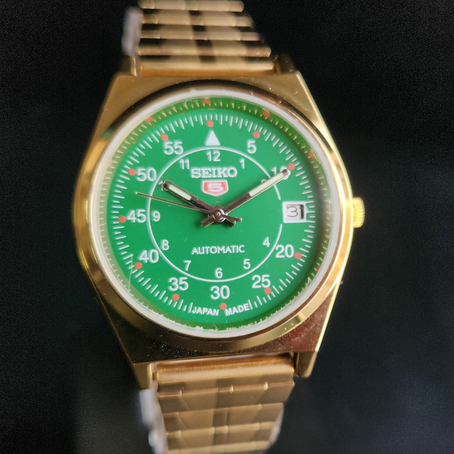 Vintage MOD Seiko 5 Gold Plated Automatic 17 Jewels Cal. 6309 Green Face Men's Wrist Watch S132