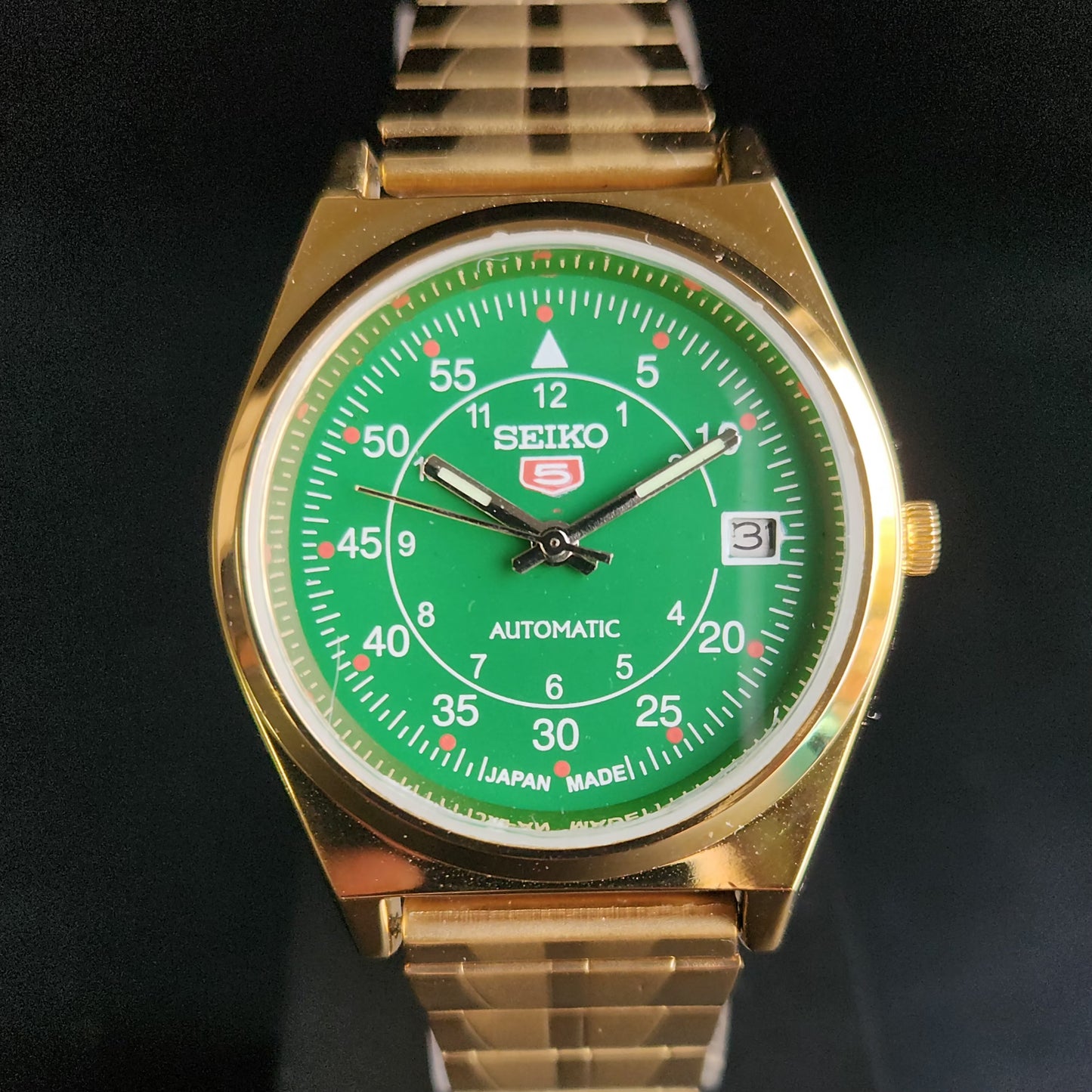 Vintage MOD Seiko 5 Gold Plated Automatic 17 Jewels Cal. 6309 Green Face Men's Wrist Watch S132