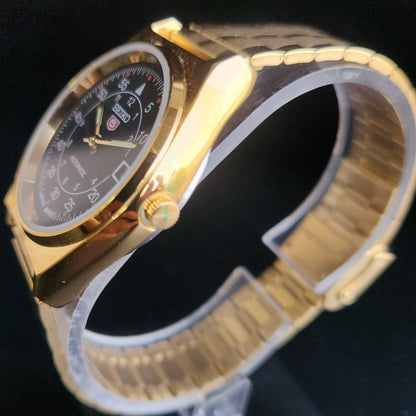 Vintage MOD Seiko 5 Gold Plated Automatic 17 Jewels Cal. 6309 Black Face Men's Wrist Watch S136