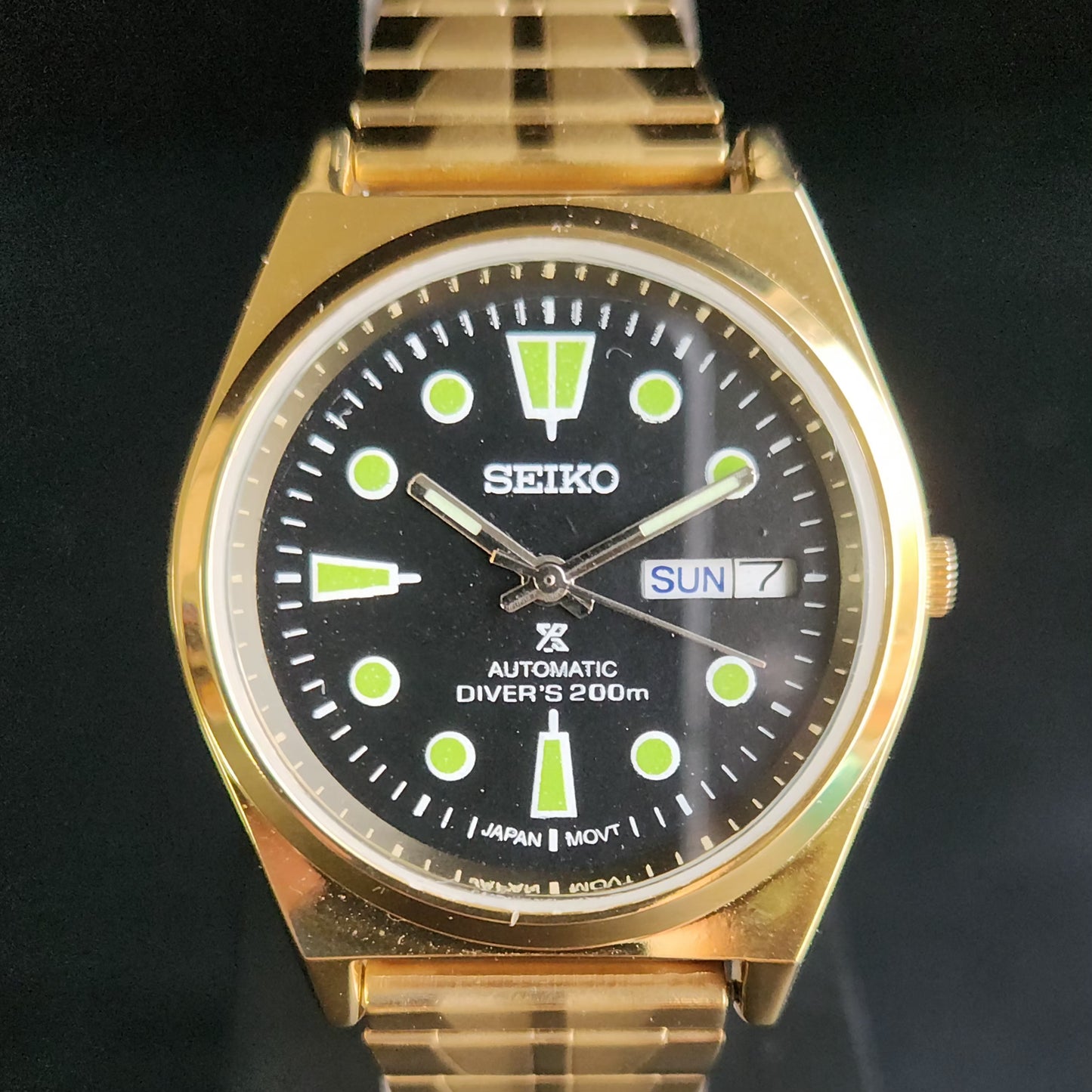 Vintage MOD Seiko 5 Gold Plated Automatic 17 Jewels Cal. 6309 Black Face Men's Wrist Watch S138