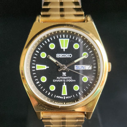 Vintage MOD Seiko 5 Gold Plated Automatic 17 Jewels Cal. 6309 Black Face Men's Wrist Watch S138