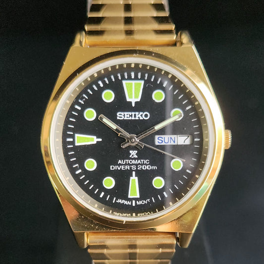 Vintage MOD Seiko 5 Gold Plated Automatic 17 Jewels Cal. 6309 Black Face Men's Wrist Watch S138