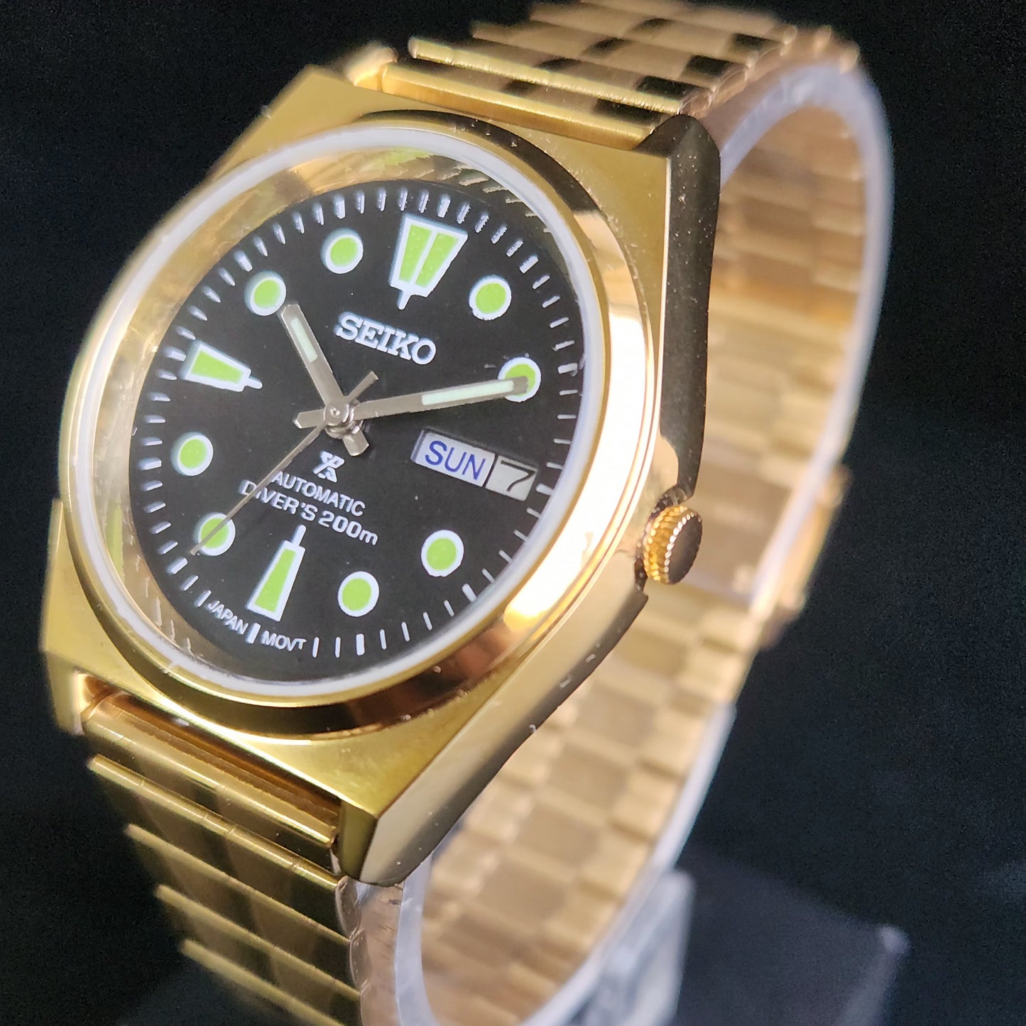 Vintage MOD Seiko 5 Gold Plated Automatic 17 Jewels Cal. 6309 Black Face Men's Wrist Watch S138