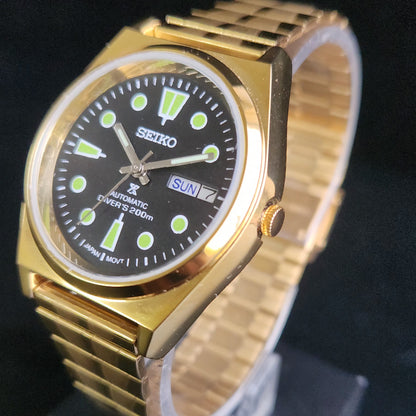 Vintage MOD Seiko 5 Gold Plated Automatic 17 Jewels Cal. 6309 Black Face Men's Wrist Watch S138