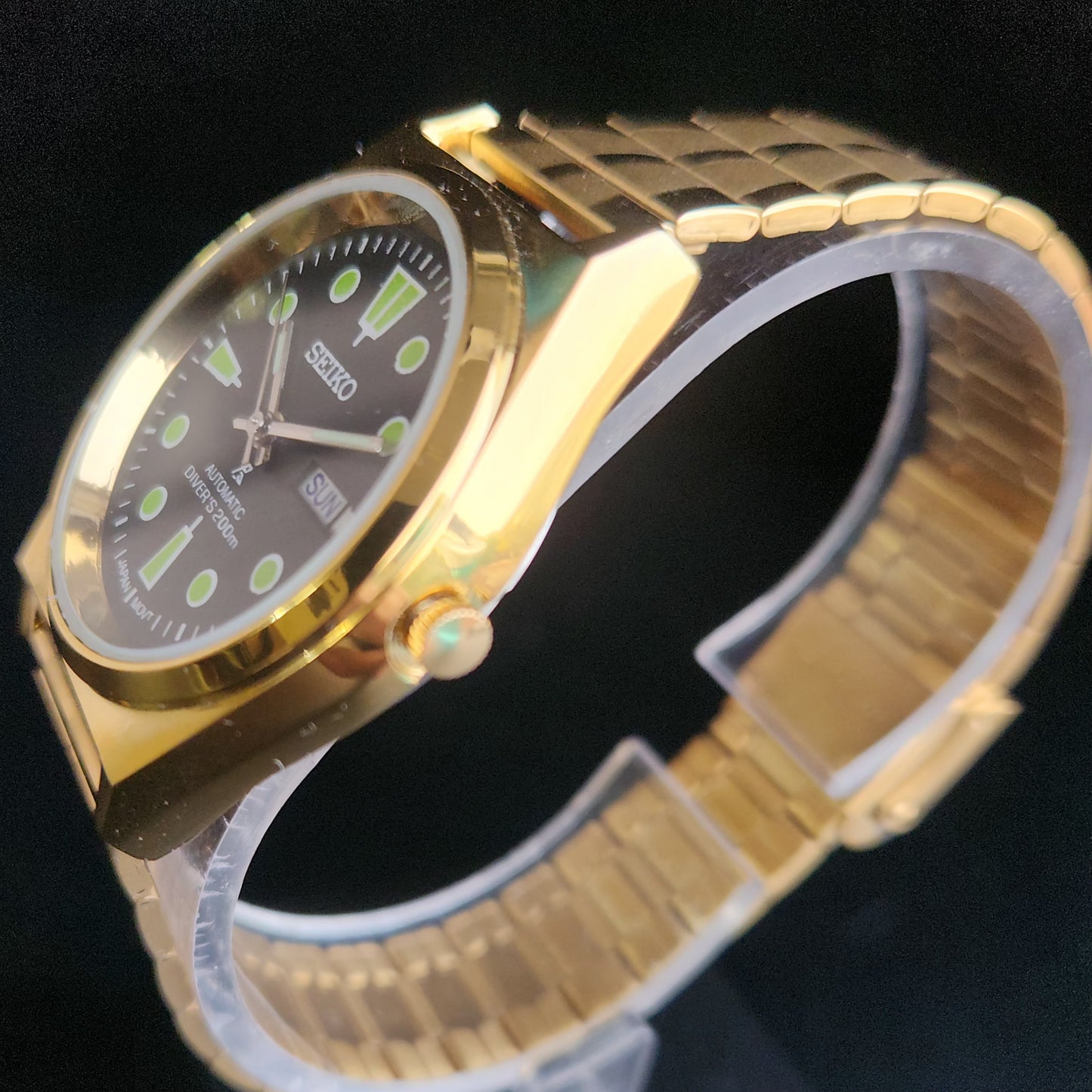 Vintage MOD Seiko 5 Gold Plated Automatic 17 Jewels Cal. 6309 Black Face Men's Wrist Watch S138