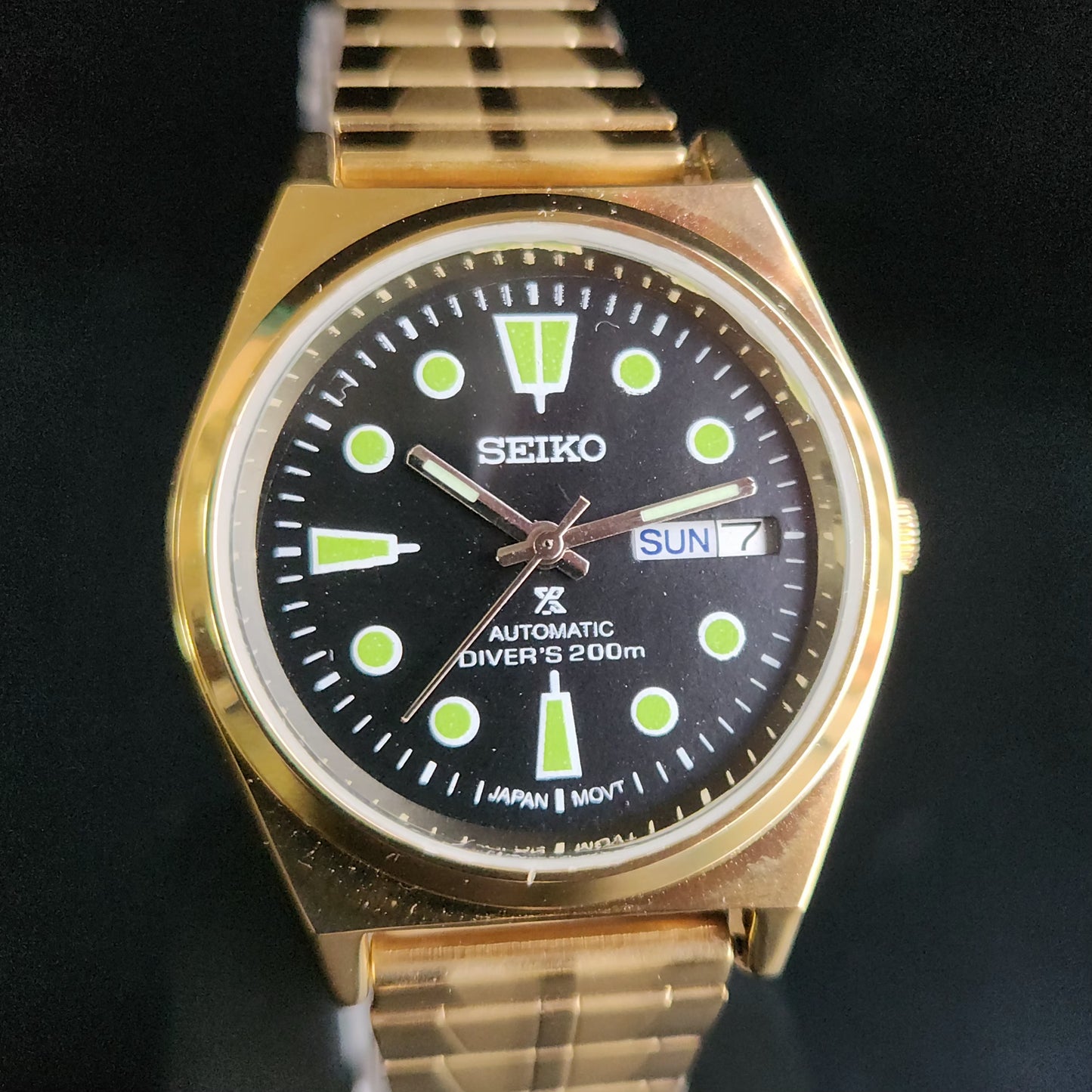 Vintage MOD Seiko 5 Gold Plated Automatic 17 Jewels Cal. 6309 Black Face Men's Wrist Watch S138