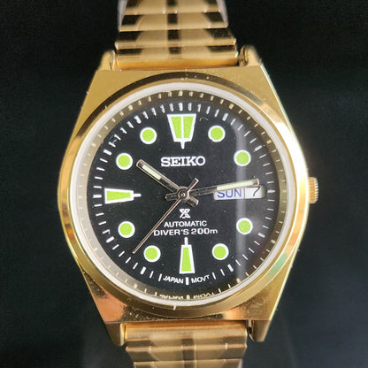 Vintage MOD Seiko 5 Gold Plated Automatic 17 Jewels Cal. 6309 Black Face Men's Wrist Watch S138