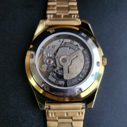 Vintage MOD Seiko 5 Gold Plated Automatic 17 Jewels Cal. 6309 Black Face Men's Wrist Watch S138