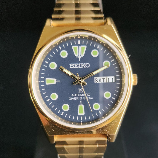 Vintage MOD Seiko 5 Gold Plated Automatic 17 Jewels Cal. 6319 Blue Face Men's Wrist Watch S140