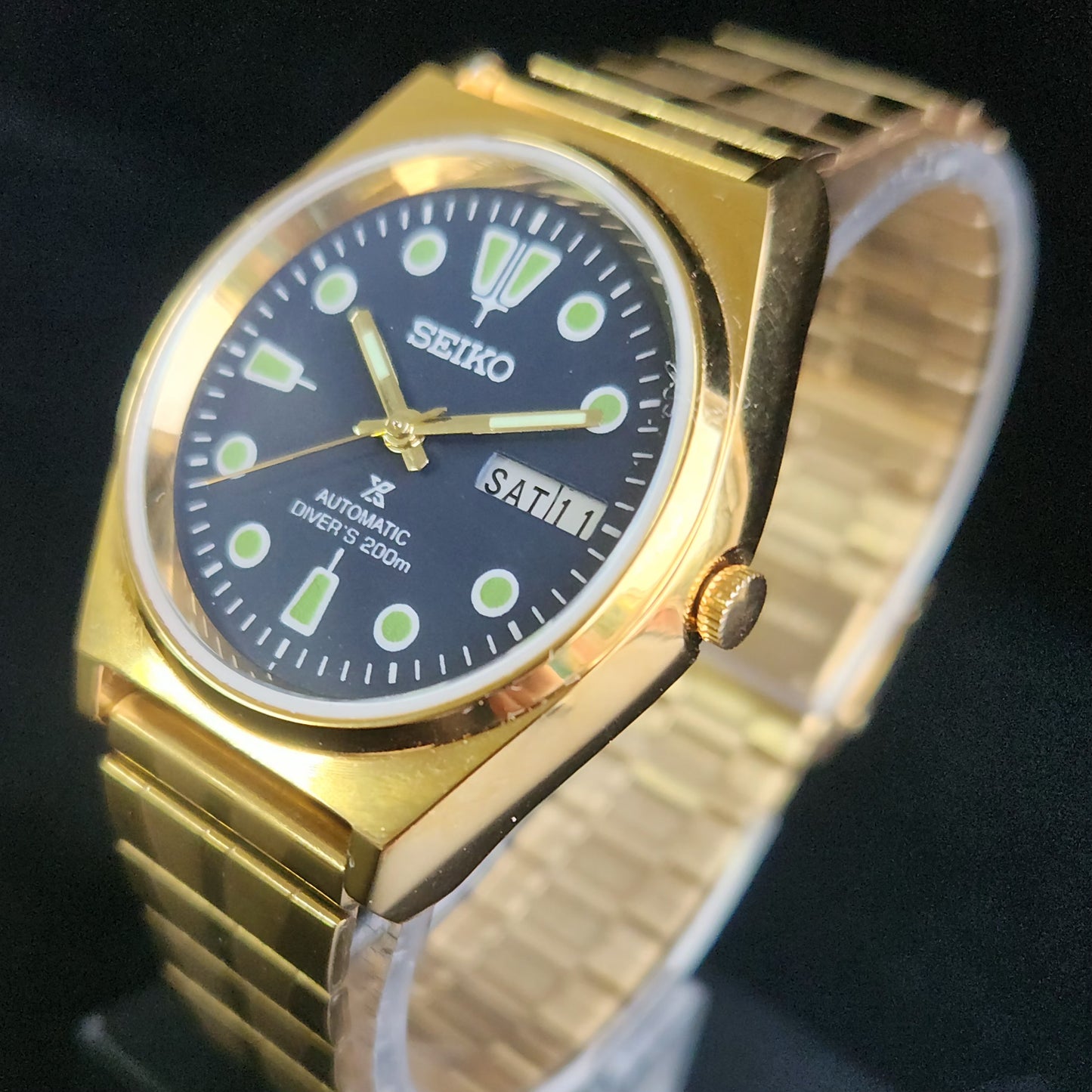 Vintage MOD Seiko 5 Gold Plated Automatic 17 Jewels Cal. 6319 Blue Face Men's Wrist Watch S140