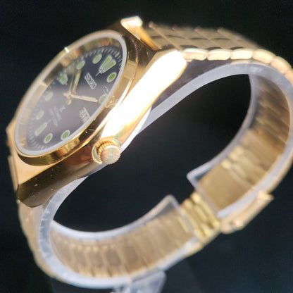Vintage MOD Seiko 5 Gold Plated Automatic 17 Jewels Cal. 6319 Blue Face Men's Wrist Watch S140
