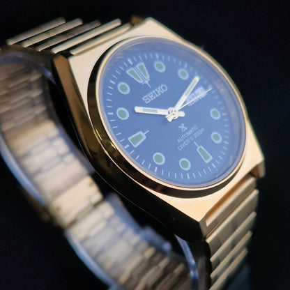 Vintage MOD Seiko 5 Gold Plated Automatic 17 Jewels Cal. 6319 Blue Face Men's Wrist Watch S140