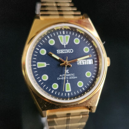 Vintage MOD Seiko 5 Gold Plated Automatic 17 Jewels Cal. 6319 Blue Face Men's Wrist Watch S140