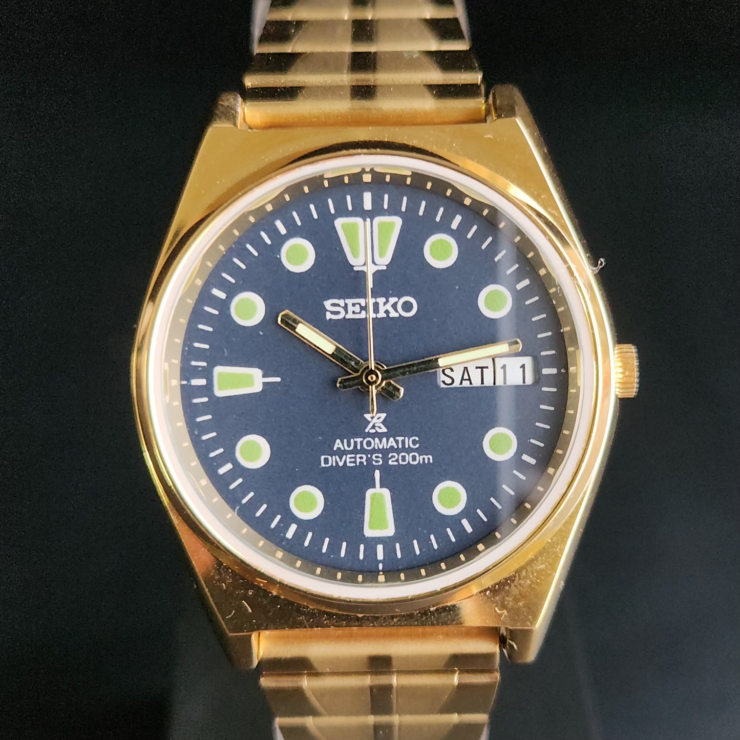 Vintage MOD Seiko 5 Gold Plated Automatic 17 Jewels Cal. 6319 Blue Face Men's Wrist Watch S140