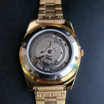 Vintage MOD Seiko 5 Gold Plated Automatic 17 Jewels Cal. 6319 Blue Face Men's Wrist Watch S140