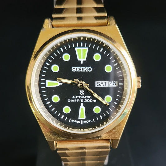 Vintage MOD Seiko 5 Gold Plated Automatic 17 Jewels Cal. 6309 Black Face Men's Wrist Watch S139