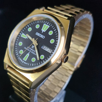 Vintage MOD Seiko 5 Gold Plated Automatic 17 Jewels Cal. 6309 Black Face Men's Wrist Watch S139