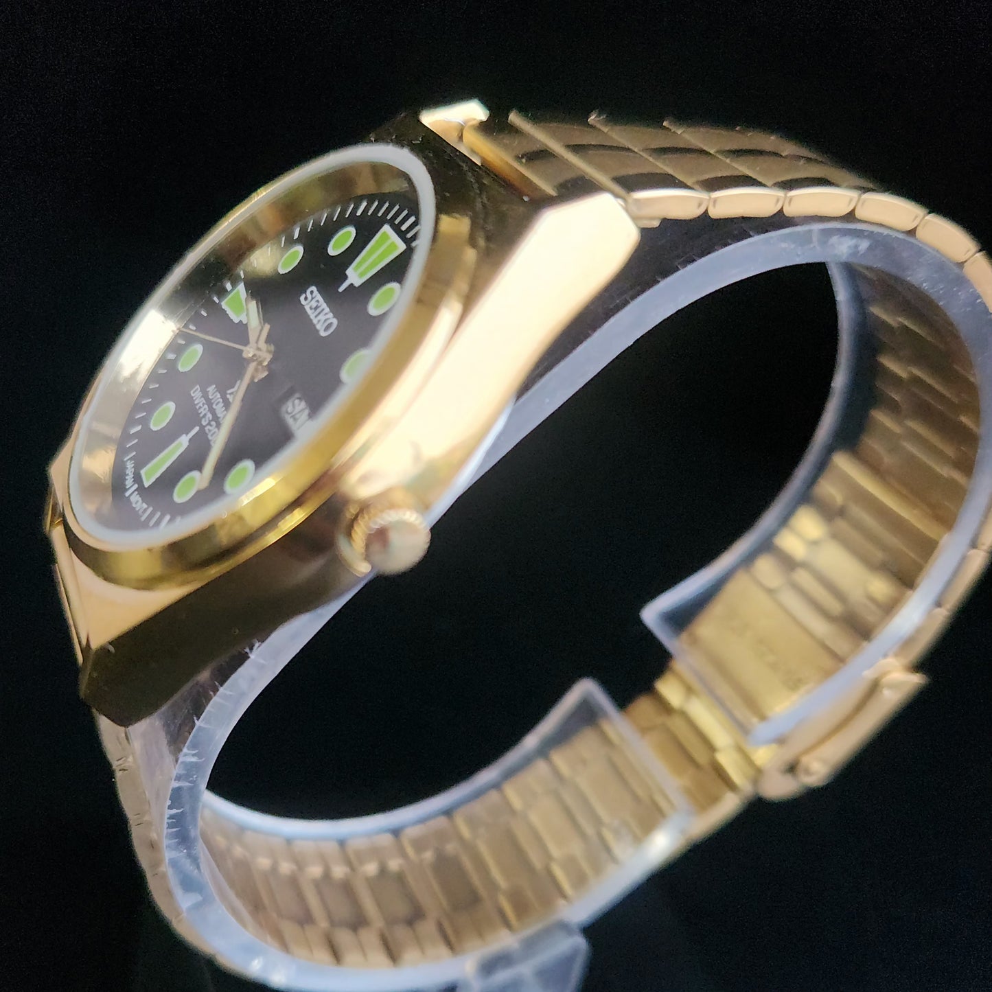 Vintage MOD Seiko 5 Gold Plated Automatic 17 Jewels Cal. 6309 Black Face Men's Wrist Watch S139