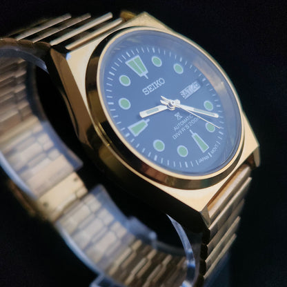 Vintage MOD Seiko 5 Gold Plated Automatic 17 Jewels Cal. 6309 Black Face Men's Wrist Watch S139