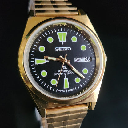 Vintage MOD Seiko 5 Gold Plated Automatic 17 Jewels Cal. 6309 Black Face Men's Wrist Watch S139