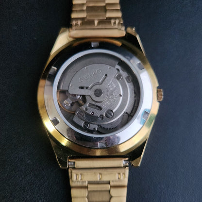 Vintage MOD Seiko 5 Gold Plated Automatic 17 Jewels Cal. 6309 Black Face Men's Wrist Watch S139