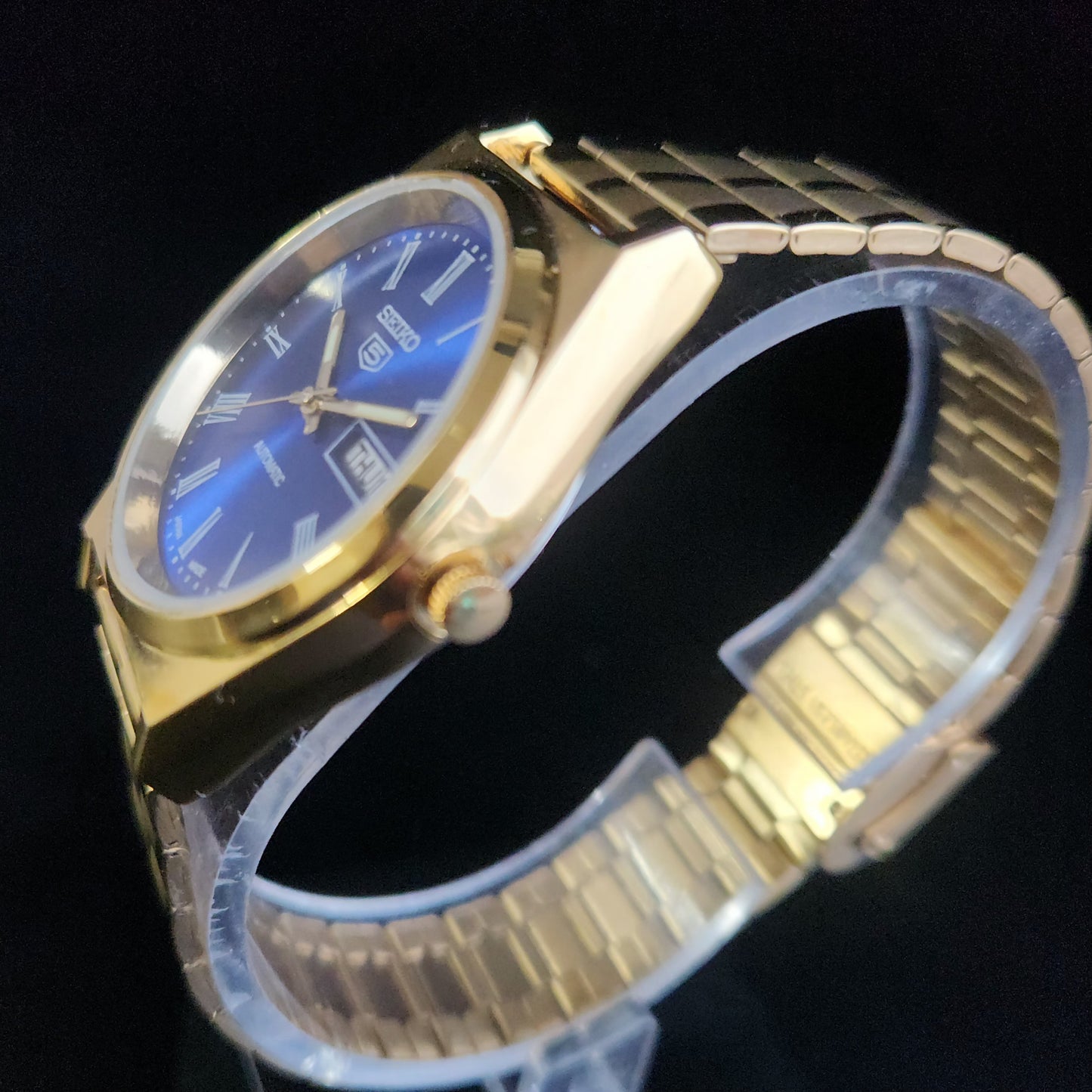 Vintage MOD Seiko 5 Gold Plated Automatic 17 Jewels Cal. 6319 Blue Face Men's Wrist Watch S133