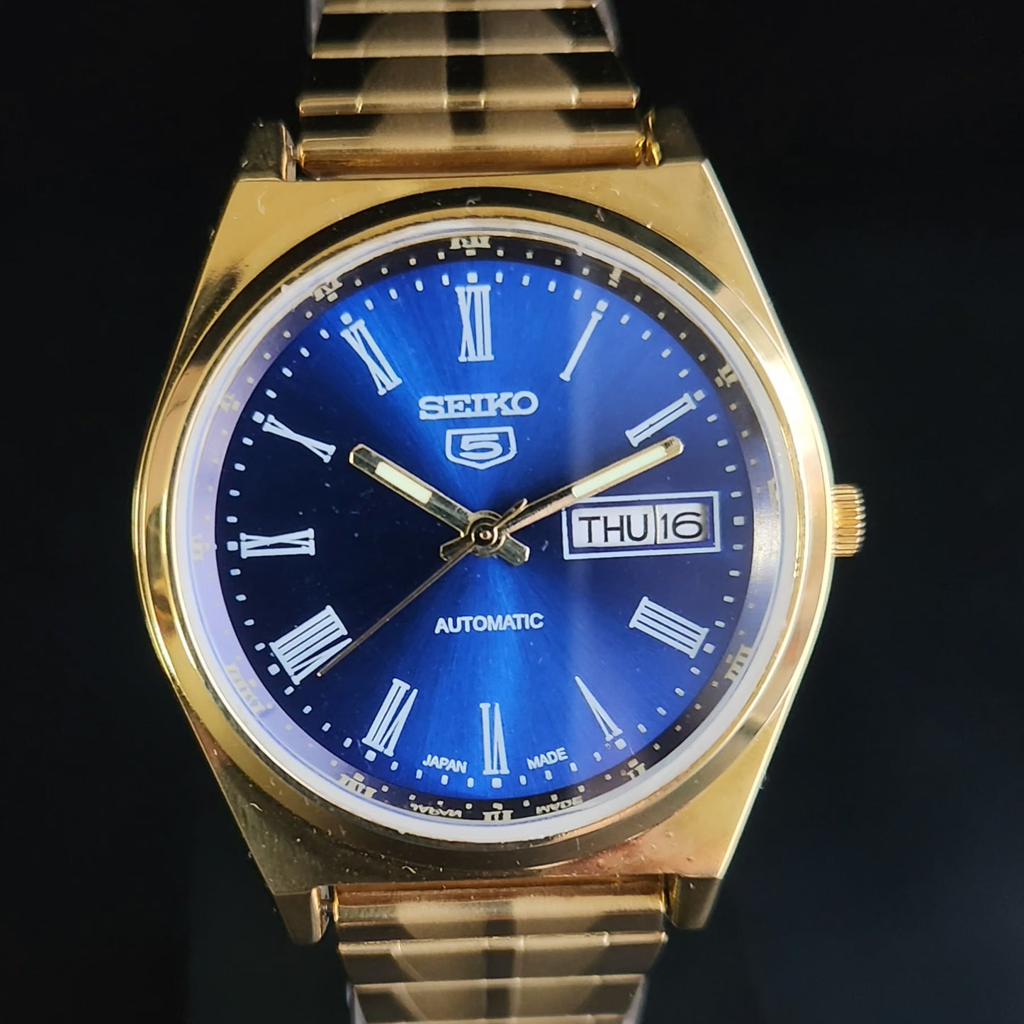 Vintage MOD Seiko 5 Gold Plated Automatic 17 Jewels Cal. 6319 Blue Face Men's Wrist Watch S133