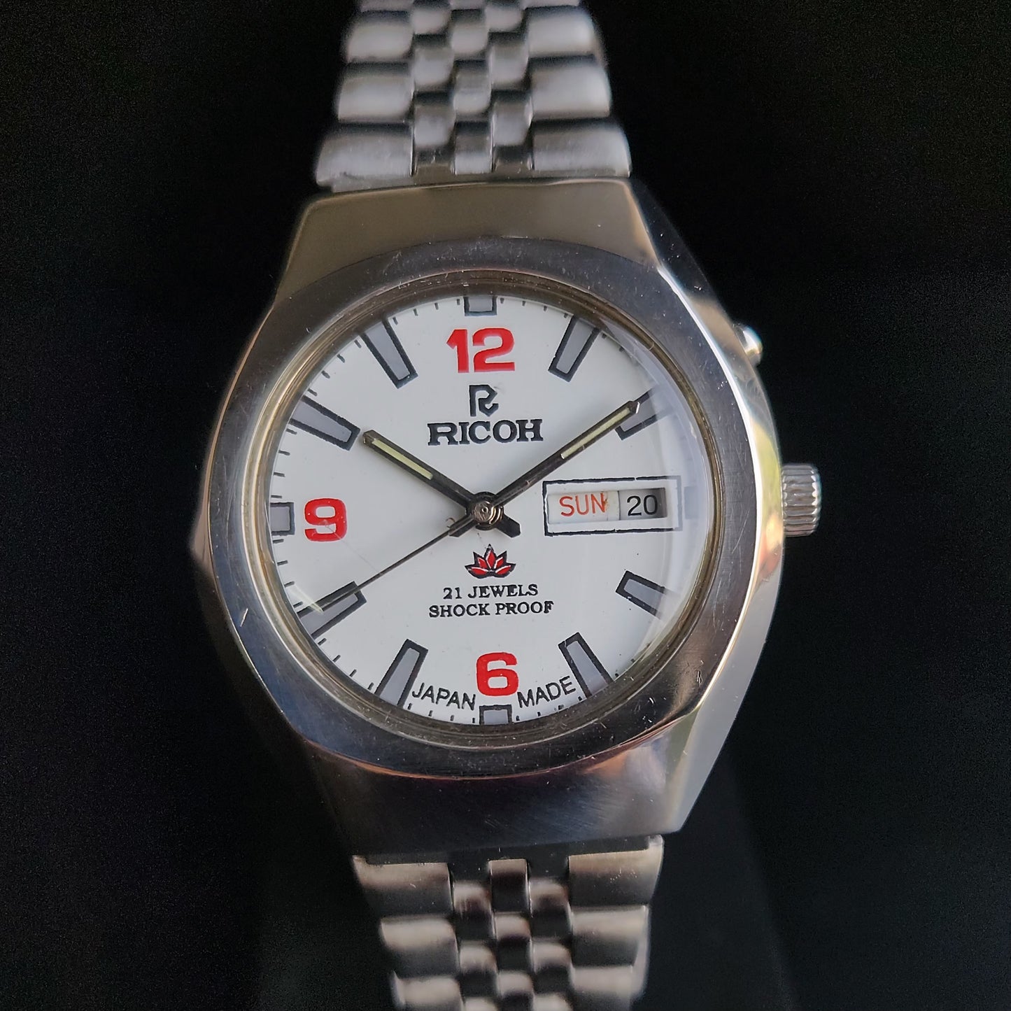 Vintage Ricoh R31 White Face Automatic 21 Jewels Jubliee Bracelet Men's Wrist Watch S143