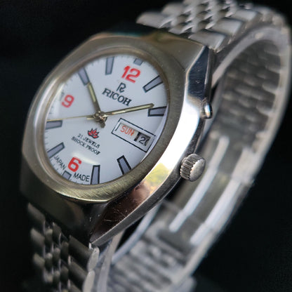 Vintage Ricoh R31 White Face Automatic 21 Jewels Jubliee Bracelet Men's Wrist Watch S143