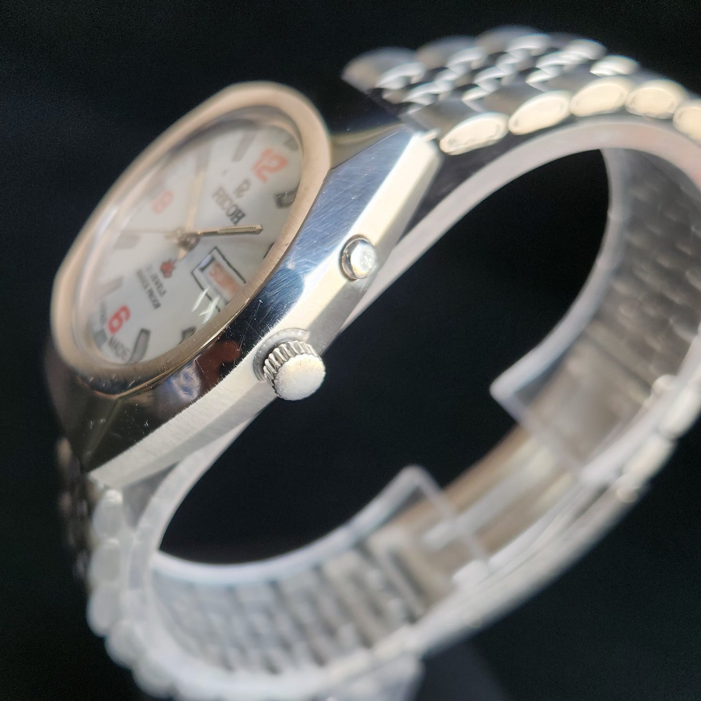 Vintage Ricoh R31 White Face Automatic 21 Jewels Jubliee Bracelet Men's Wrist Watch S143