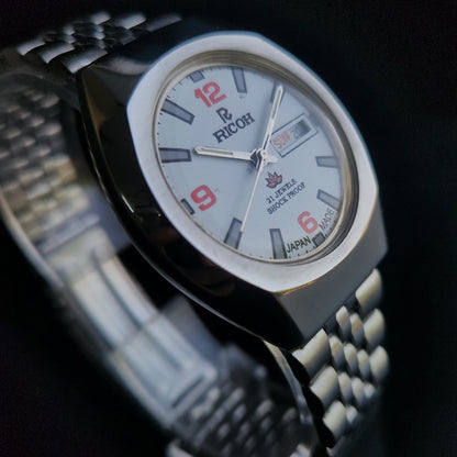 Vintage Ricoh R31 White Face Automatic 21 Jewels Jubliee Bracelet Men's Wrist Watch S143