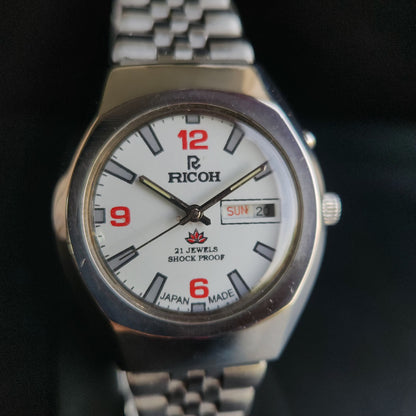Vintage Ricoh R31 White Face Automatic 21 Jewels Jubliee Bracelet Men's Wrist Watch S143