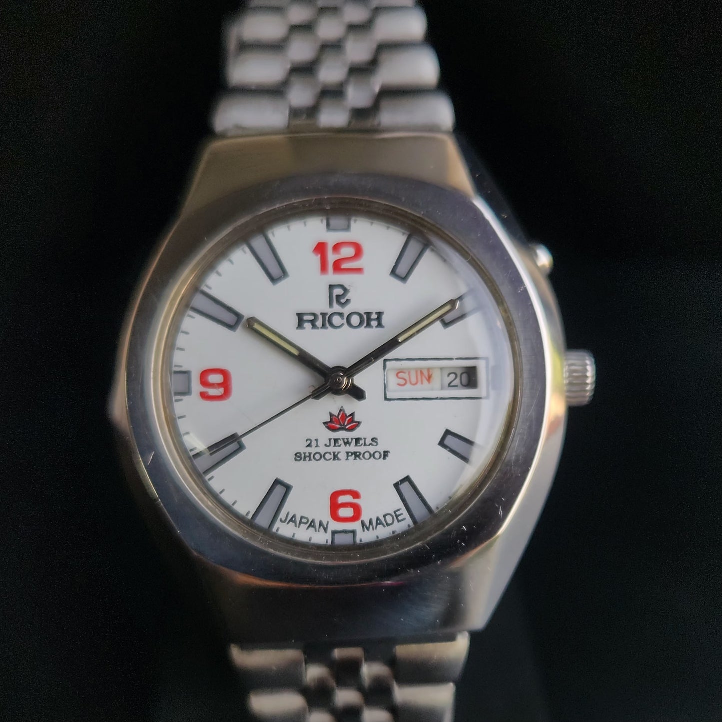 Vintage Ricoh R31 White Face Automatic 21 Jewels Jubliee Bracelet Men's Wrist Watch S143