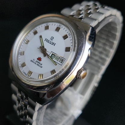 Vintage Ricoh R31 White Face Automatic 21 Jewels Jubliee Bracelet Men's Wrist Watch S144