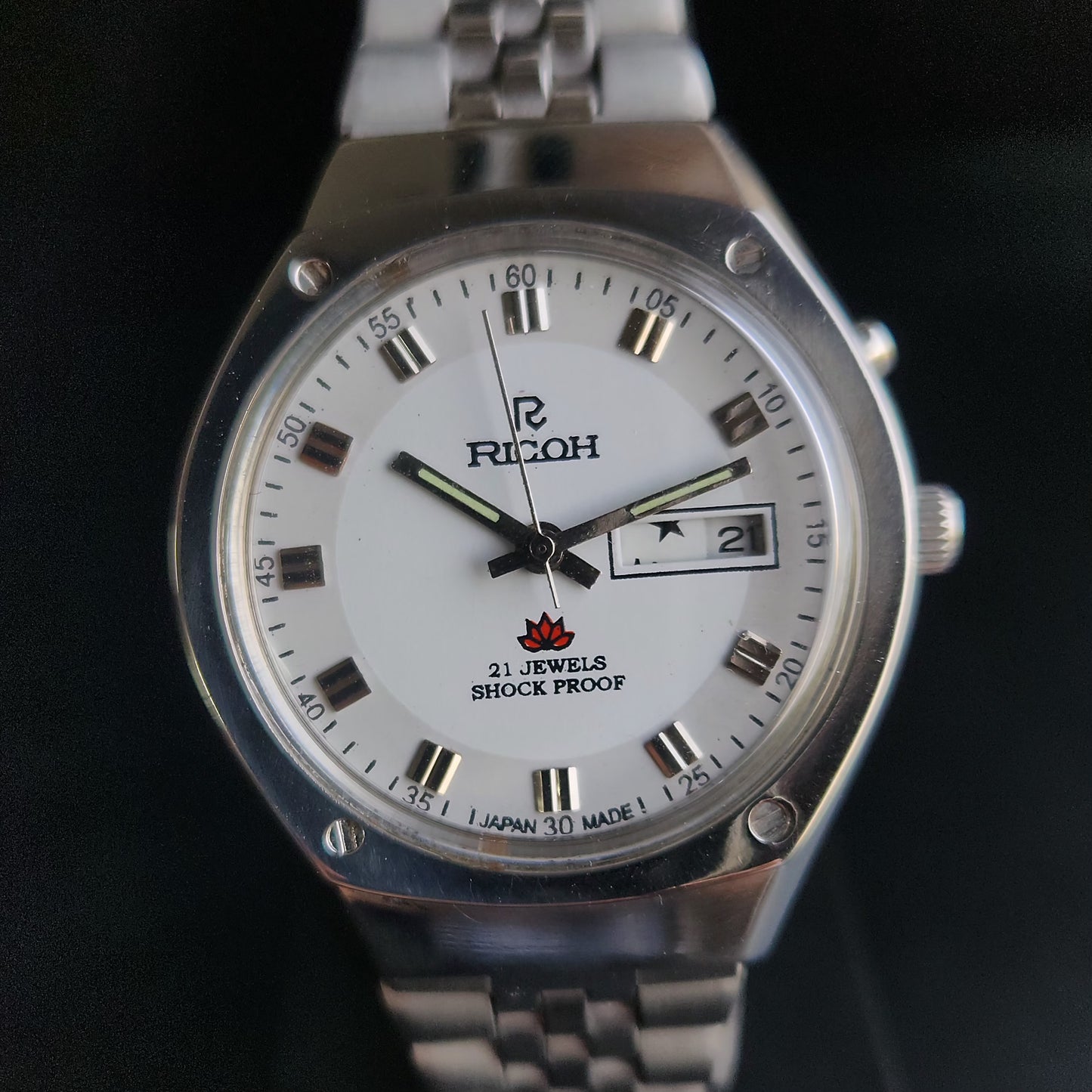 Vintage Ricoh R31 White Face Automatic 21 Jewels Jubliee Bracelet Men's Wrist Watch S145