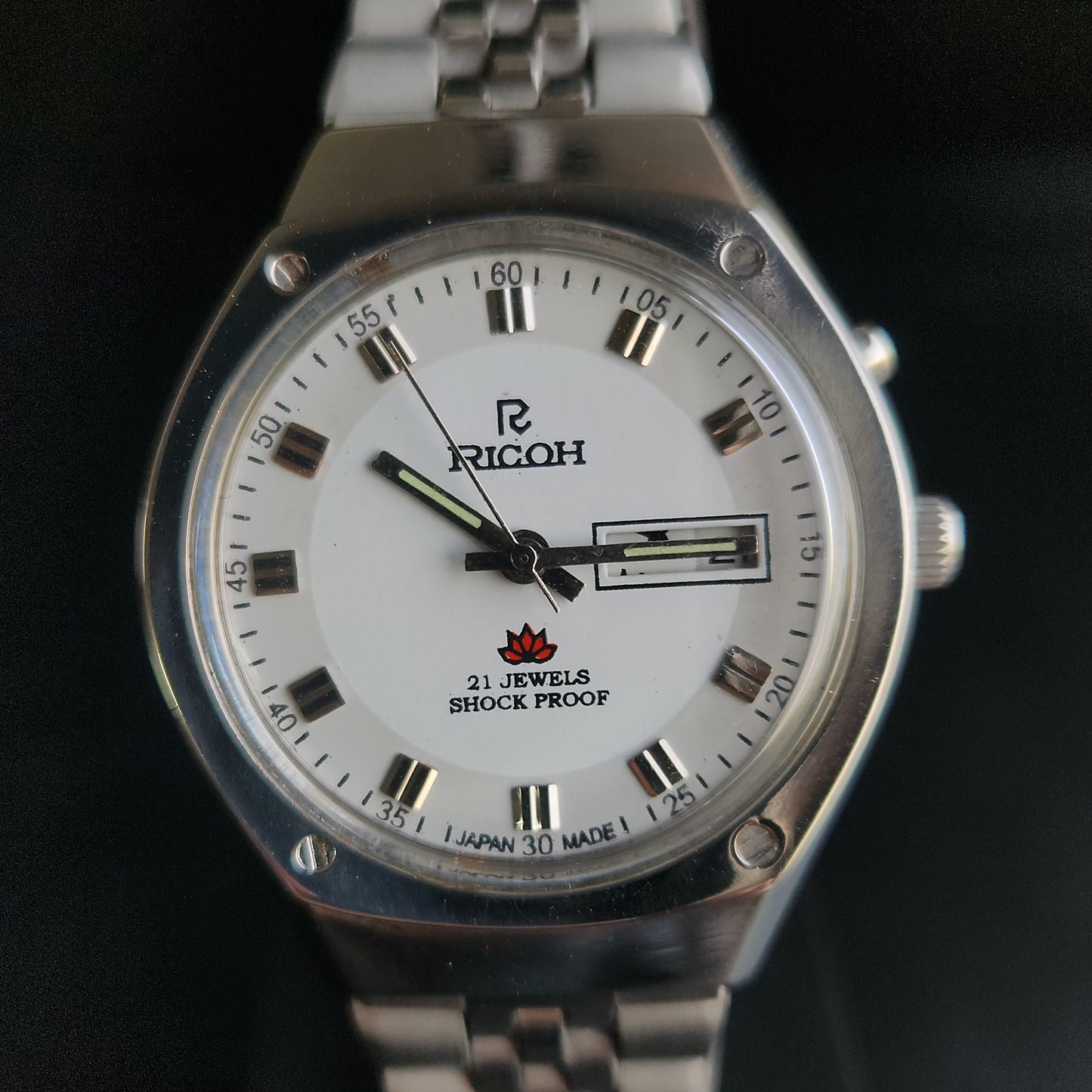 Vintage Ricoh R31 White Face Automatic 21 Jewels Jubliee Bracelet Men's Wrist Watch S145