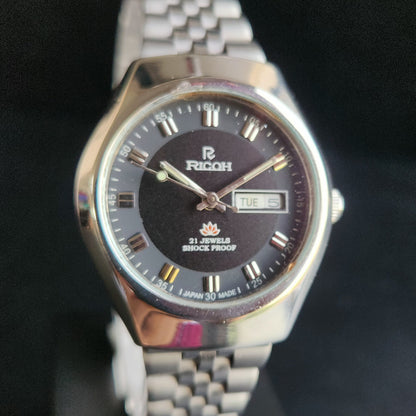 Vintage Ricoh R31 Black Face Automatic 21 Jewels Jubliee Bracelet Men's Wrist Watch S146