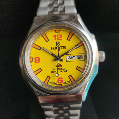 Vintage Ricoh R31 Yellow Face Automatic 21 Jewels Jubliee Bracelet Men's Wrist Watch S147