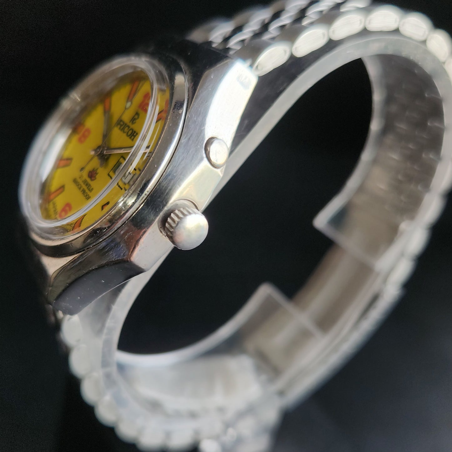 Vintage Ricoh R31 Yellow Face Automatic 21 Jewels Jubliee Bracelet Men's Wrist Watch S147