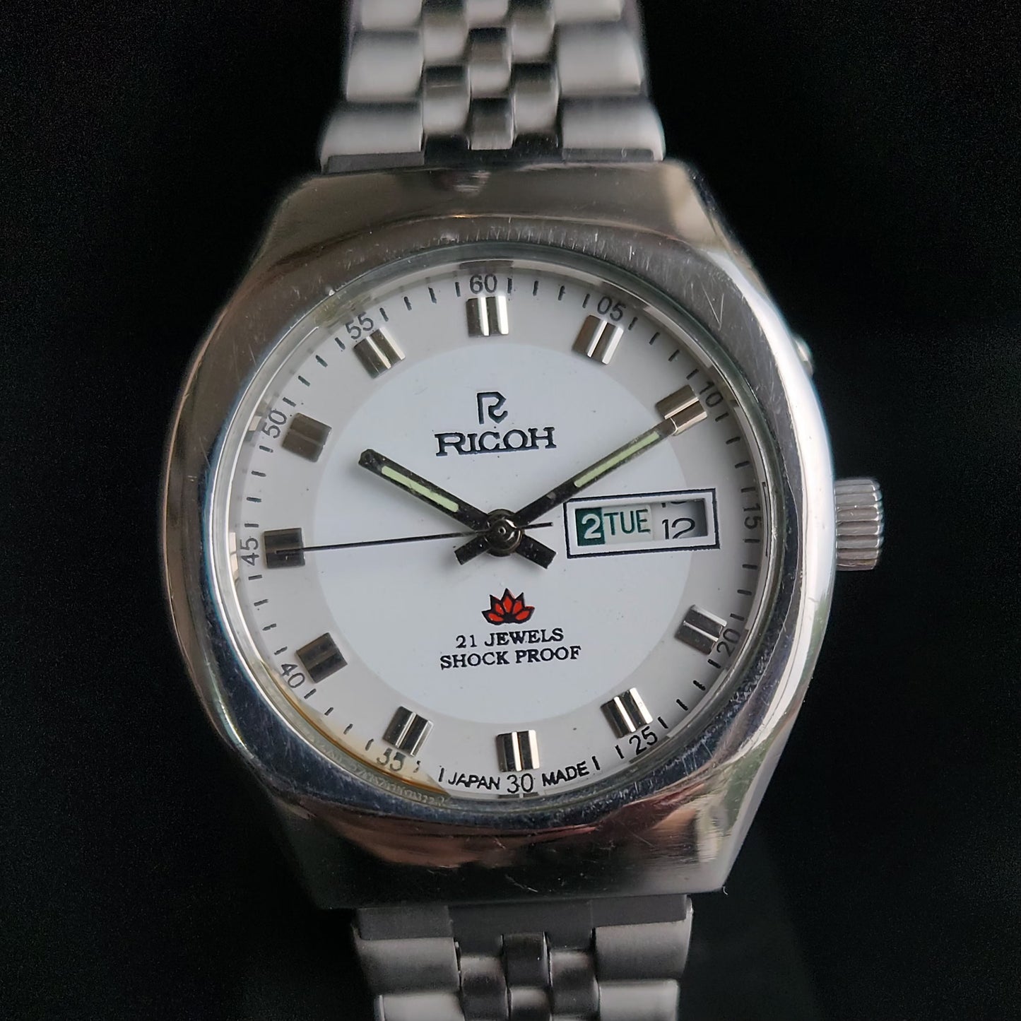Vintage Ricoh R31 White Face Automatic 21 Jewels Jubliee Bracelet Men's Wrist Watch S155