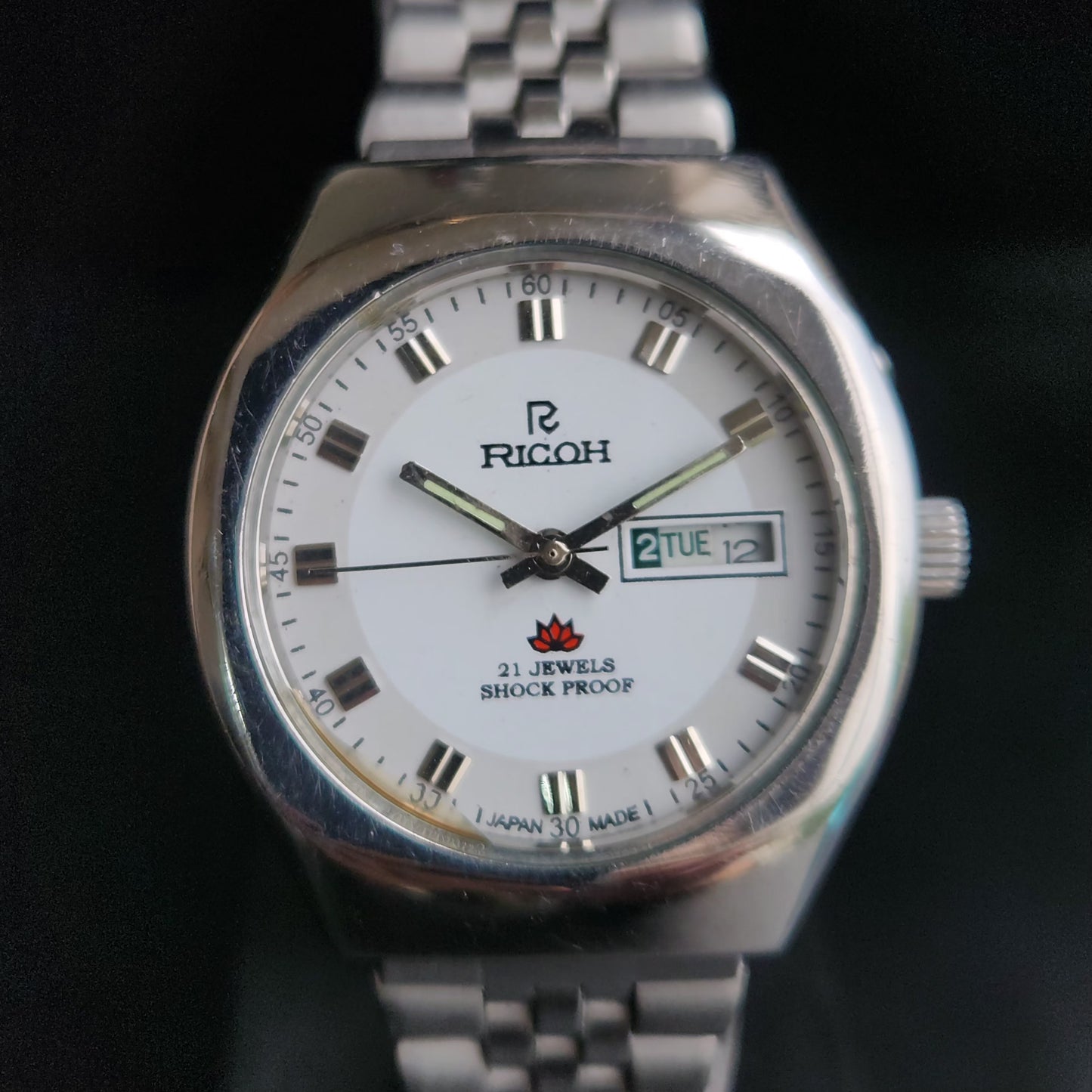 Vintage Ricoh R31 White Face Automatic 21 Jewels Jubliee Bracelet Men's Wrist Watch S155