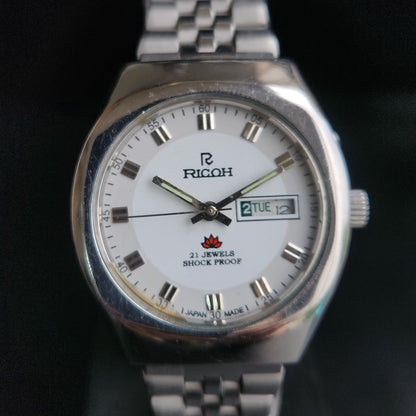 Vintage Ricoh R31 White Face Automatic 21 Jewels Jubliee Bracelet Men's Wrist Watch S155