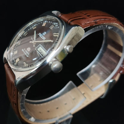 Vintage Ricoh R31 Brown Face Automatic 21 Jewels Brown Croco Leather Strap Men's Wrist Watch S152