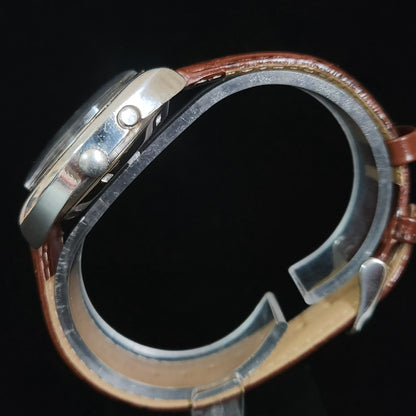 Vintage Ricoh R31 Brown Face Automatic 21 Jewels Brown Croco Leather Strap Men's Wrist Watch S152