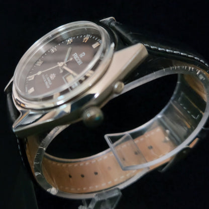 Vintage Ricoh R31 Brown Face Automatic 21 Jewels Black Croco Leather Strap Men's Wrist Watch S154