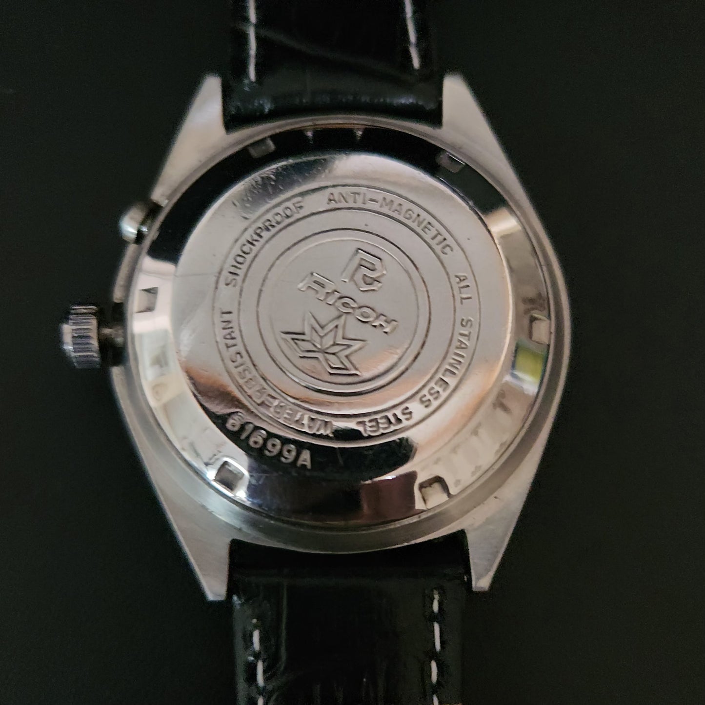 Vintage Ricoh R31 Brown Face Automatic 21 Jewels Black Croco Leather Strap Men's Wrist Watch S154
