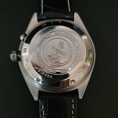Vintage Ricoh R31 Brown Face Automatic 21 Jewels Black Croco Leather Strap Men's Wrist Watch S154
