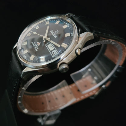 Vintage Ricoh R31 Black Face Automatic 21 Jewels Black Croco Leather Strap Men's Wrist Watch S151