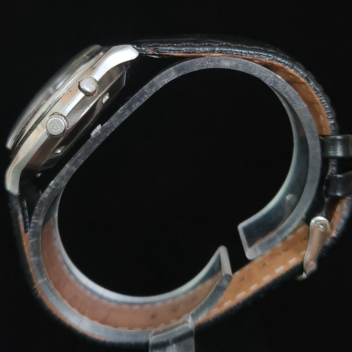 Vintage Ricoh R31 Black Face Automatic 21 Jewels Black Croco Leather Strap Men's Wrist Watch S151